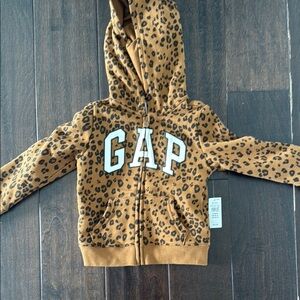 NWT Girls GAP Brown Leopard Print Hoodie Sweatshirt!